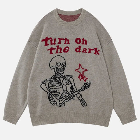 Y2K Vintage Skull Print Sweater Streetwear Punk Fashion