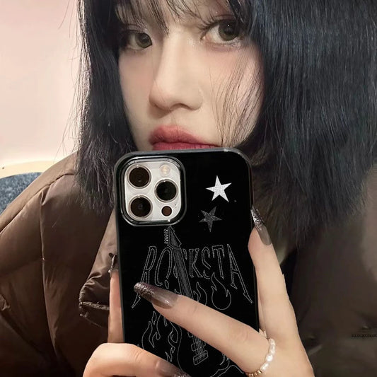 Punk Cool Flame Guitar Phone Case For iPhone Glossy Shockproof Soft Black TPU Cover