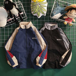 Men Hip-Hop Windbreaker Jacket with Patchwork and Color Block Design