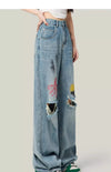 Colored Distressed Wide-Leg Jeans for Women High Waist Summer Trendy