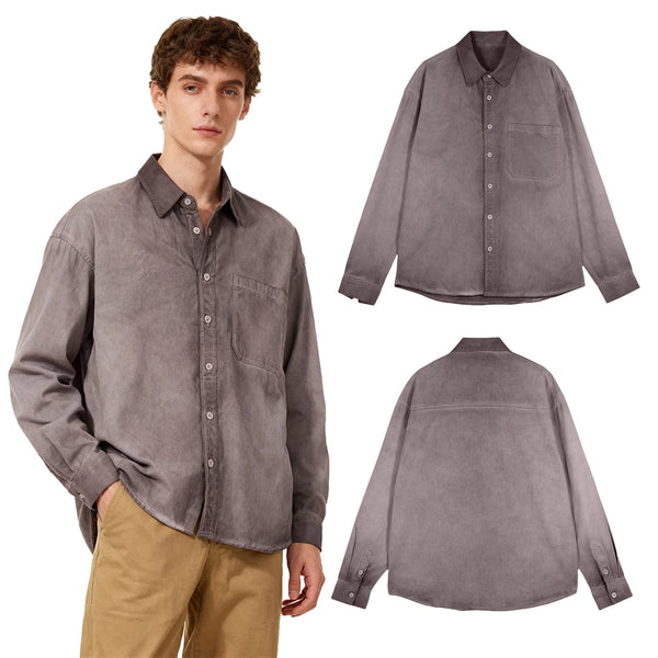 Mens Tie Dye Gradient Shirt Long Sleeve Button Up Streetwear Pocket