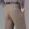 Men Fleece Lined Wool Dress Pants High Waist Winter Business Slacks
