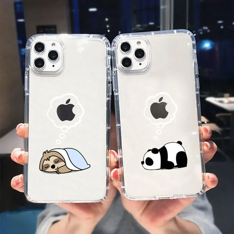 Funny Animal Couple Phone Case for IPhone Clear Cover Cute Panda Sloth Funda