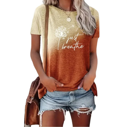 2025 New Spring Summer Women's T Shirt--Dandelion Gradient Printed