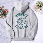 Fleece-Hoodie mit „Respect The Oceans“-Print für Damen, Street Casual