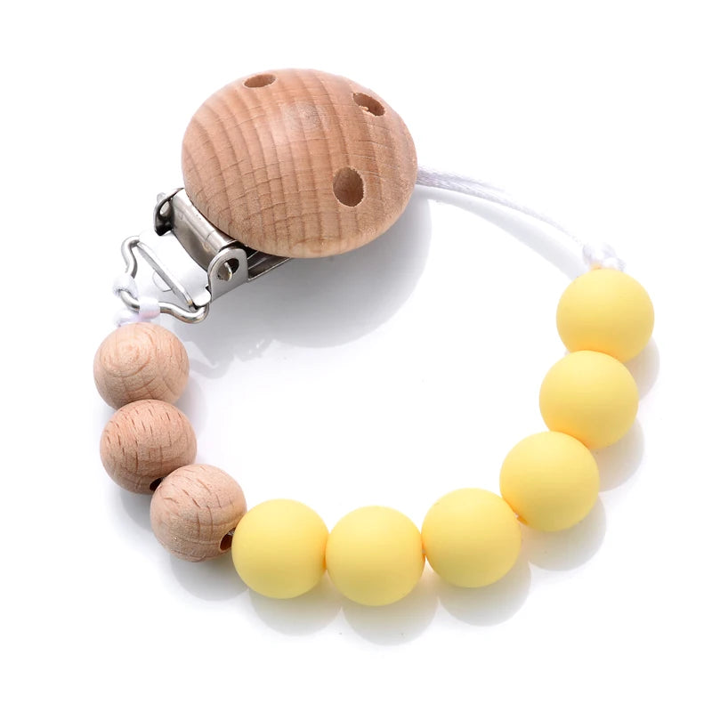Wooden Pacifier Clip Silicone Beads Baby Teether Toy
