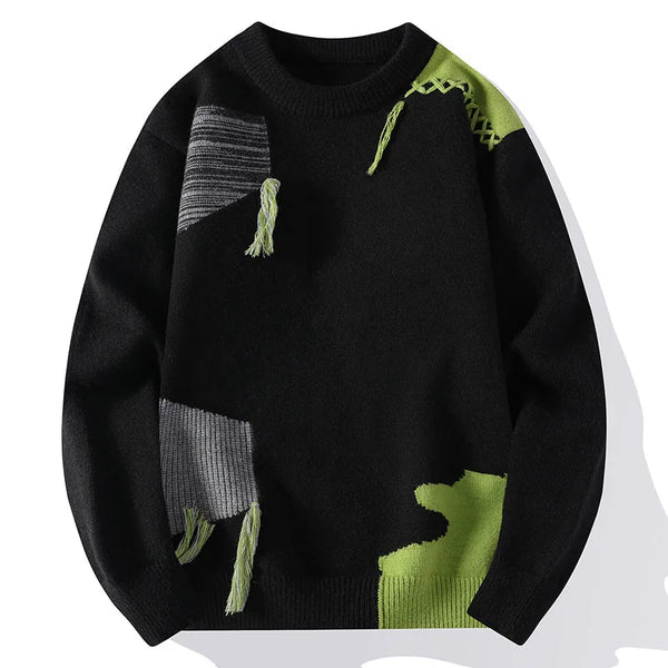 Mens Crew Neck Knit Sweater Korean Style Fall Winter Pullover