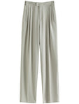 Women Pants High Waist Pleated Design White  Long Trouser Solid Pant
