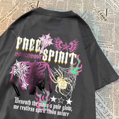 Free Spirit Buntes Skelett Sommer Casual Tee Männer