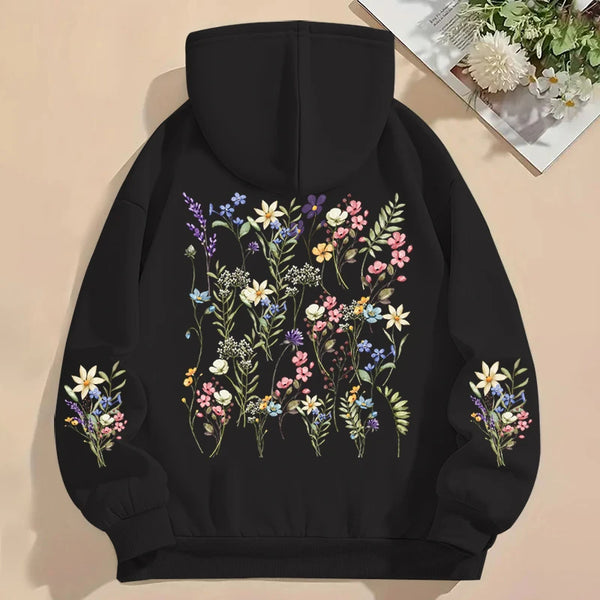 Women’s Y2K Wildflower Print Hoodie Boho Loose Sweatshirt with Long Sleeves