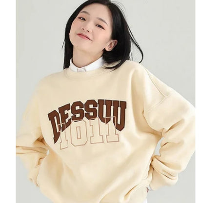 Frauen Hoodies Rundhals Koreanische Version Baggy Plüsch Dicke Pullover Top Ohne Kappe