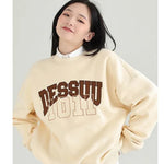 Women Hoodies Round Neck Korean Version Baggy Plush Thick Pullover Top Without Cap