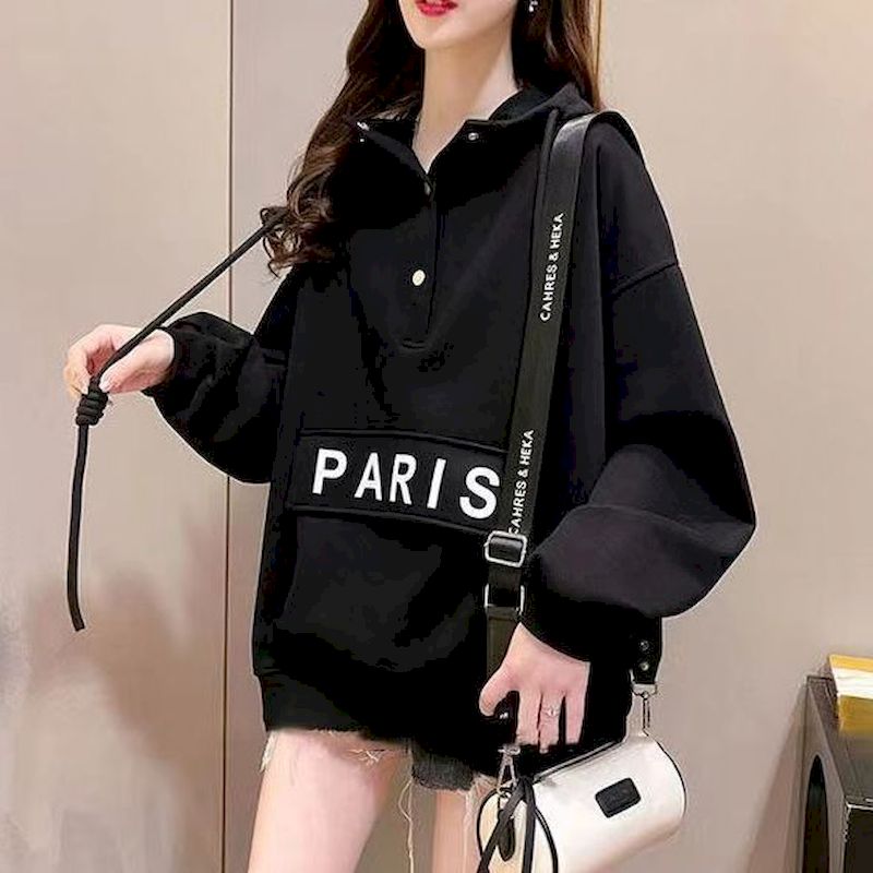 Hoodies Pullover Women Stitching Pocket