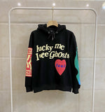 Lucky me I see Ghosts Hoodies Feel Sleeve red Logo Kanye West Pullovers