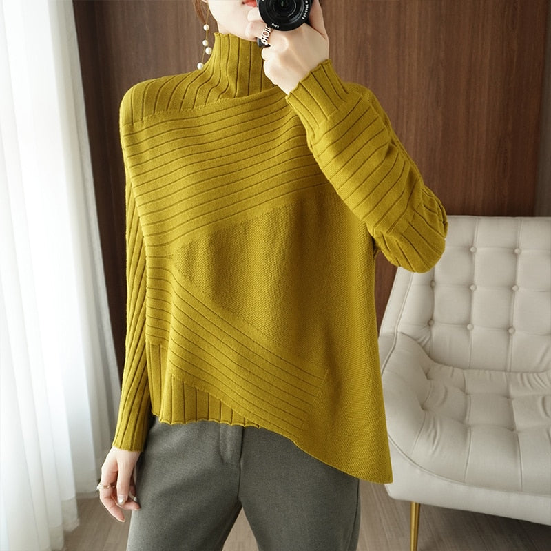 Sweater Turtleneck Cashmere Sweater Women Knitted Pullover Fashion Keep Warm  Loose Tops - xinnzy