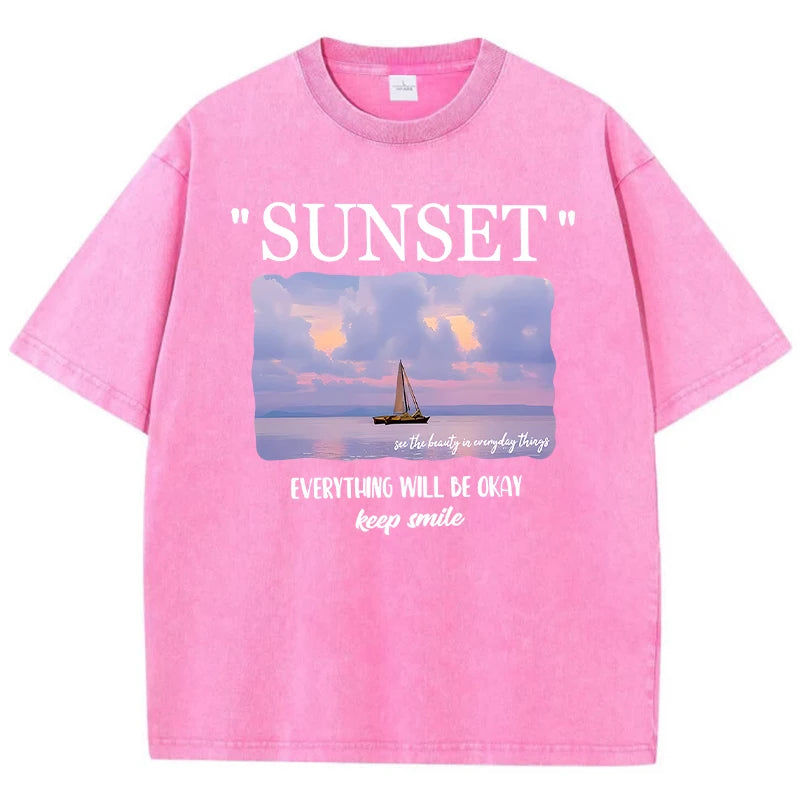 Womens Everything Will Be Okay Tshirt Sunset Smile Tee