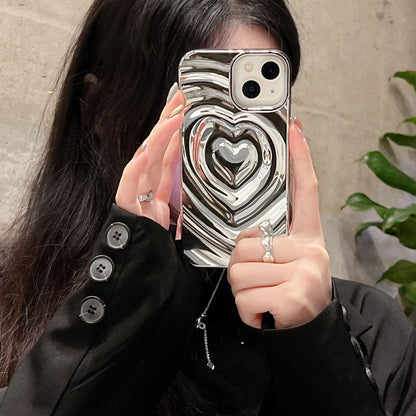 Luxury Electroplate Silver Heart Water Ripple Phone Case for iPhone Soft Silicone