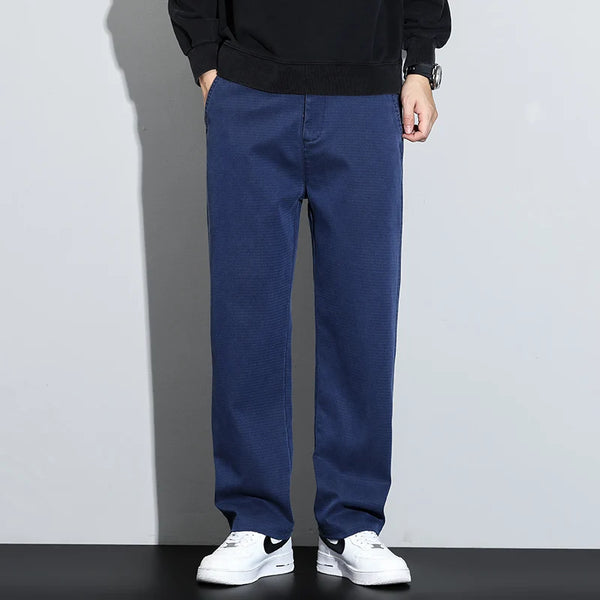 Mens Lyocell Elastic Waist Jeans Straight Leg Loose Fit Plus Size