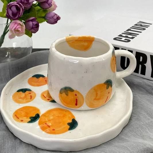 300ml Fruit Themed Ceramic Coffee Mug and Plate Set