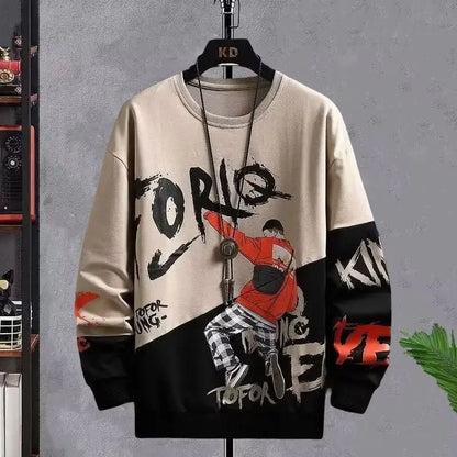 Men's Vintage Y2K Printed Round Neck Pullover Sweatshirt Fashion Trend