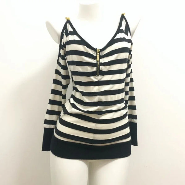 Grunge Gothic Vintage Striped Patchwork Zipper Hoodie Women Y2K