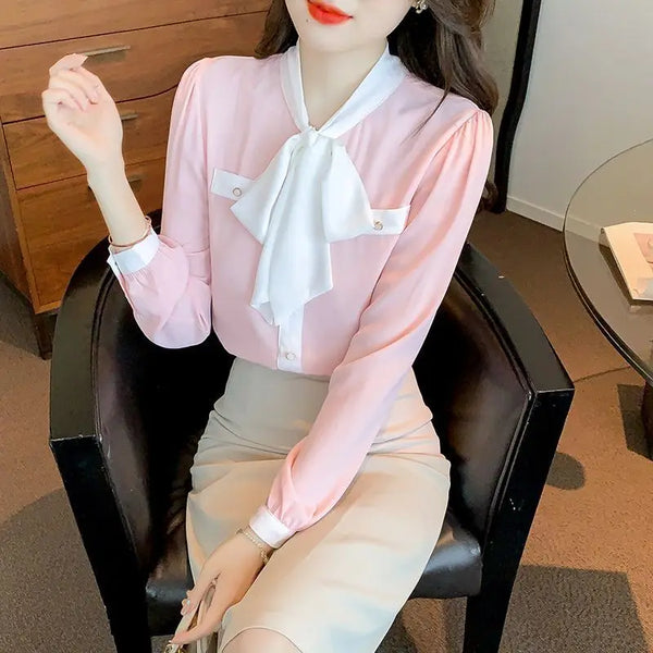 Korean Pullover Top Women Long Sleeve Loose Elegant Casual Blouse