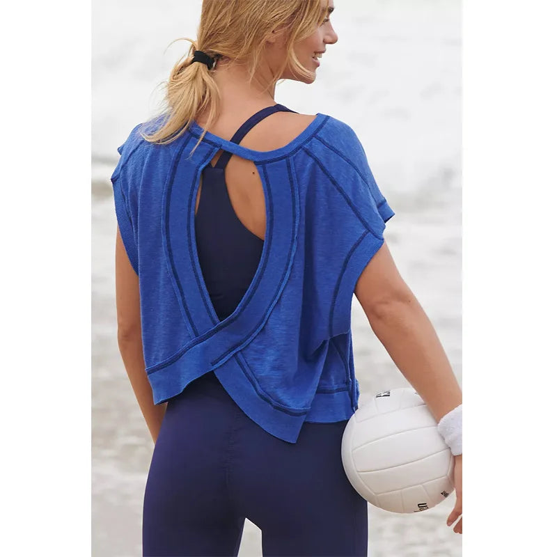 Women's Backless Yoga Top Pure Color Loose Gym Tee