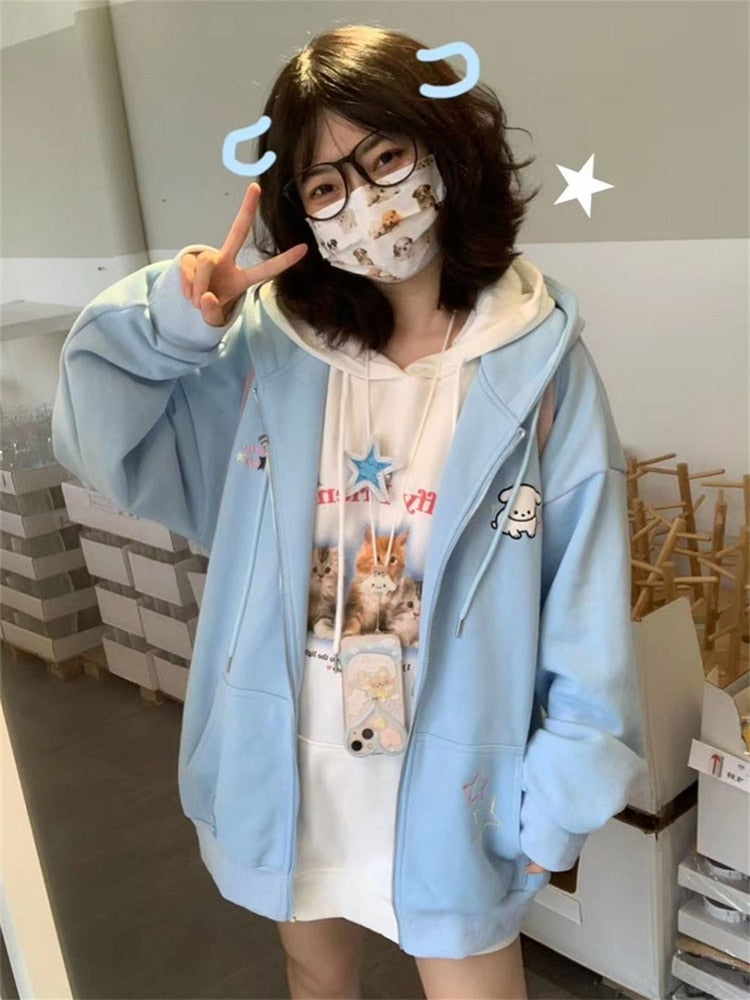 Hoodie Women Sweet Cute Cartoon Beige Hooded Sweatshirts