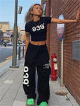 Brief Drucken Jogger Jogginghose Frauen Kpop Streetwear Übergroßen Hosen Hip Hop Punk