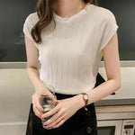 Knitted Loose T-shirts Solid Short Sleeve Bottoming Shirts O-Neck Casual Tees Tops For