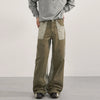 Mens Vintage Cargo Pants Contrast Patchwork Washed Straight Leg Fit