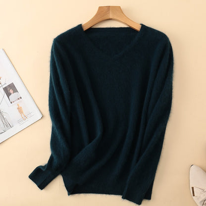 Sweater woman V-Neck Knitted Pullover Mink Cashmere Jumper Female  Soft Super Warm Sweater - xinnzy