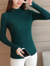 Autumn Women Mock Neck Ruffles Sweater Long Sleeve Knitted