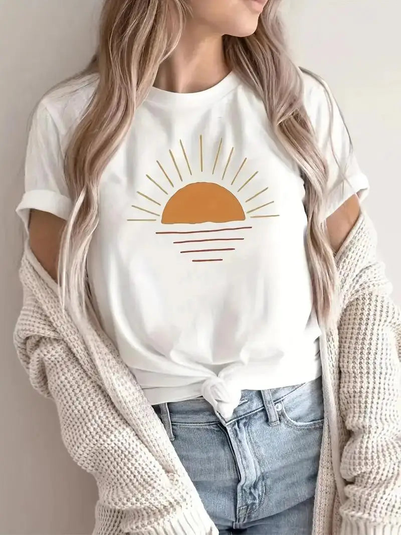 Creative Sun Printing T-shirt Women Hip Hop Summer Short Sleeve