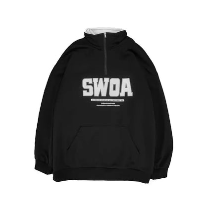 Streetwear Sweatshirt Herbst Brief Drucken Langarm Hoodie Kragen Reißverschluss