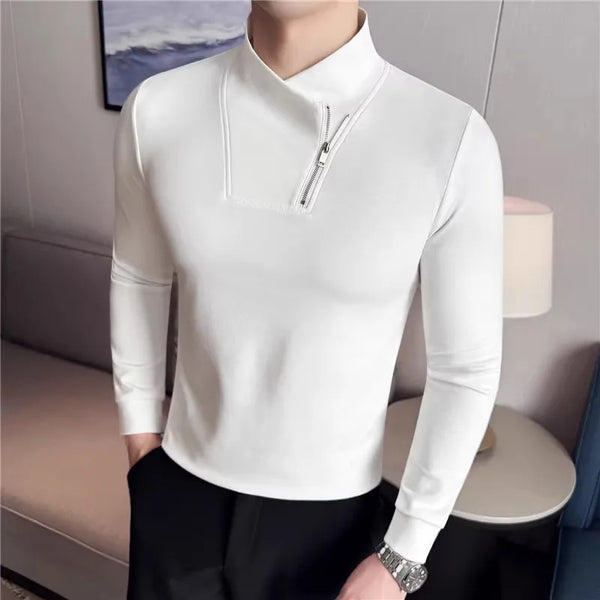 Men Muscle Fit Quarter Zip T Shirt Mock Neck Solid Stretch Top