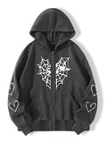 Fashionable and Casual Women's Spider Web Print Hoodie for Autumn