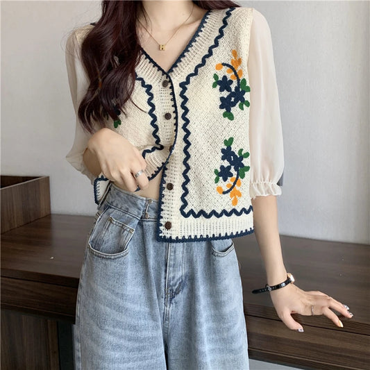 Crochet Button Top Women Fairycore Cottagecore Summer