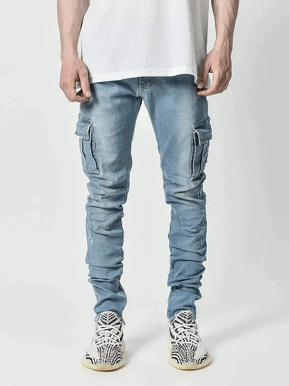 Jeans Pants Multi Pockets Denim Pantalones Slim Fit