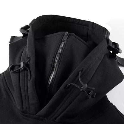 Hoodies Sweatshirts High Neck Mask Windproof Dark Black Cargo Tops