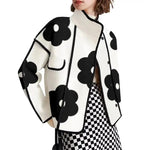 Women's Black Flower Print High Neck Jacket