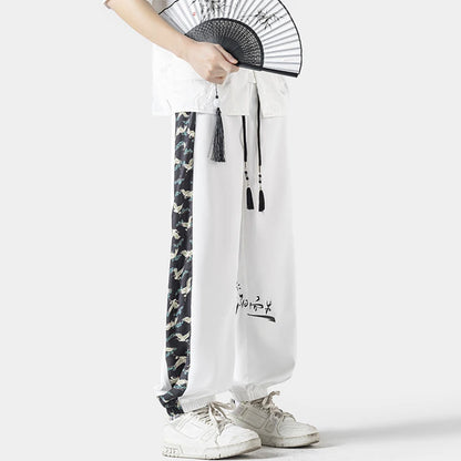 New Men's Summer Oversized Chinese Style Trend Patchwork Leggings Pants