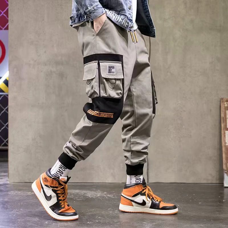 Jogger-Cargohose für Herren, lässig, Hip-Hop, Farbe, Jogginghose, Streetwear