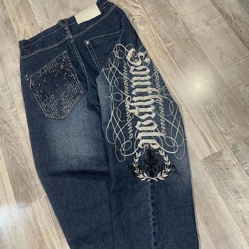 2024 Harajuku-Jeans mit hoher Taille und geometrischem Druck für Damen