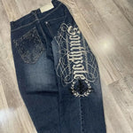 2024 geometrischer Druck Harajuku High-Waist Damen Jeans Street Hip-Hop Wide-Leg Style