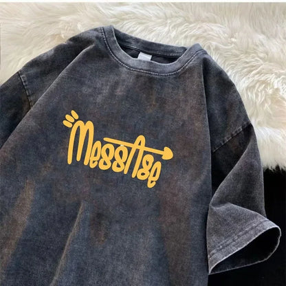 Men’s Retro Streetwear T-Shirt Vintage Washed Hip Hop Summer Tee