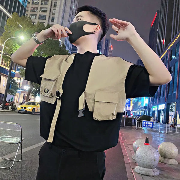 Mens Multi Pocket Tshirt Workwear Style Short Sleeve Streetwear