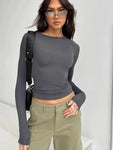 Women's Long Sleeve Solid Slim Fit T-Shirt for Spring Autumn