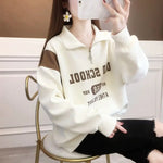 Zipper Spliced Printed Letter Sweatshirts Female Clothing 2024 Spring New Loose All-match