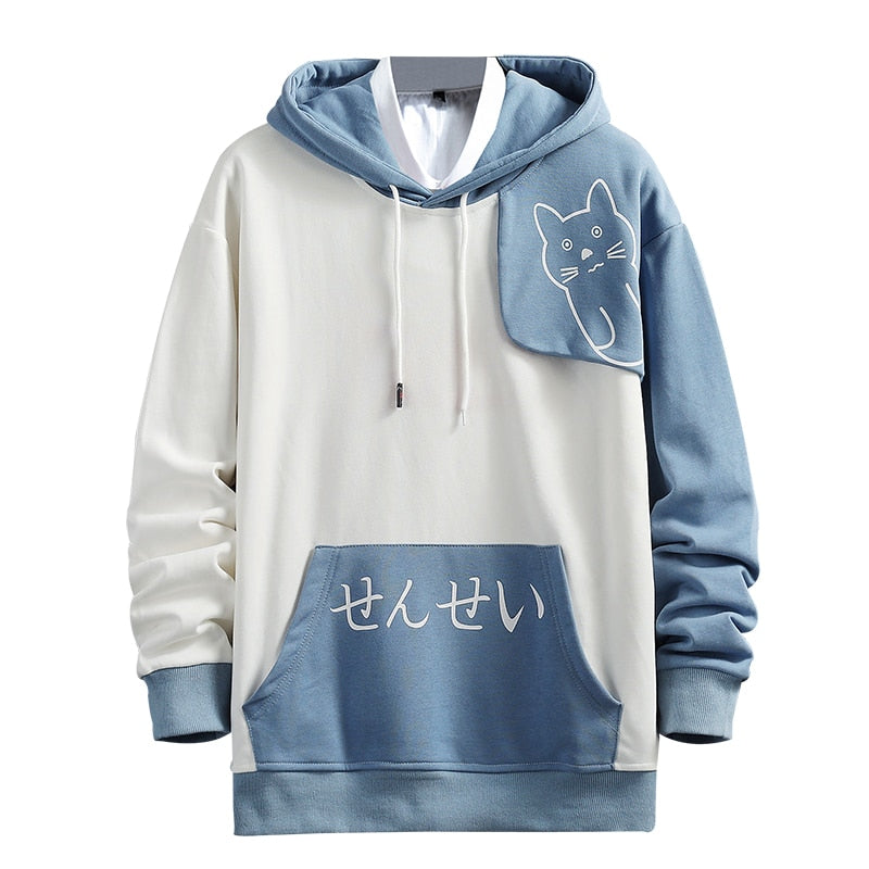 Hoodie Sweatshirt Graphic Graffiti Kanji Cotton Autumn Patchwork Pullover Hoodies - xinnzy